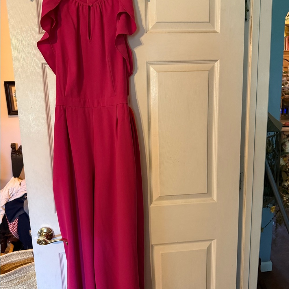 J. Crew Pink Asymmetrical Ruffle Jumpsuit